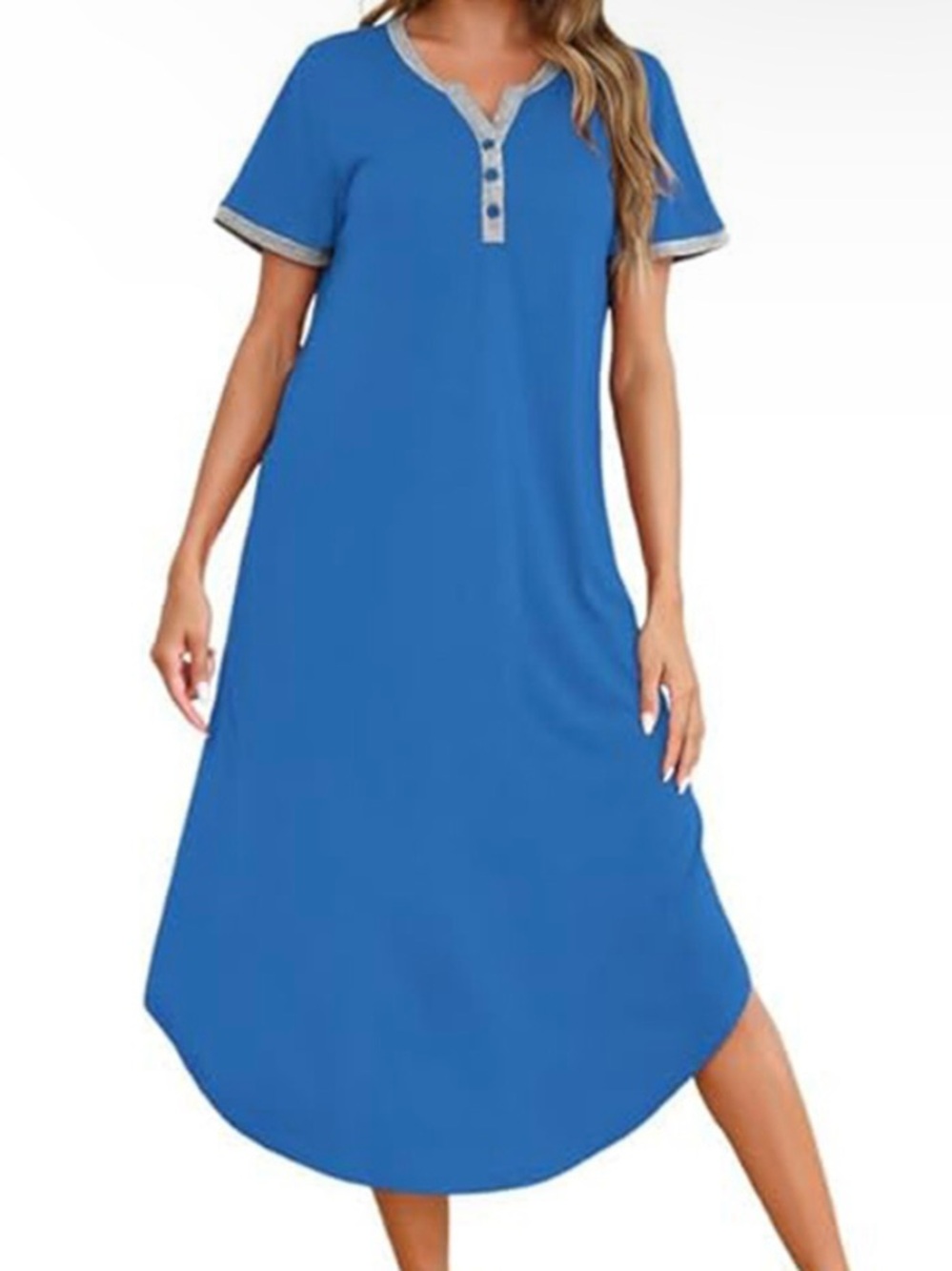 5/$15💥 Short Sleeve Henley Maxi Nightgown Dress Home Lounge Sleepwear 🌙